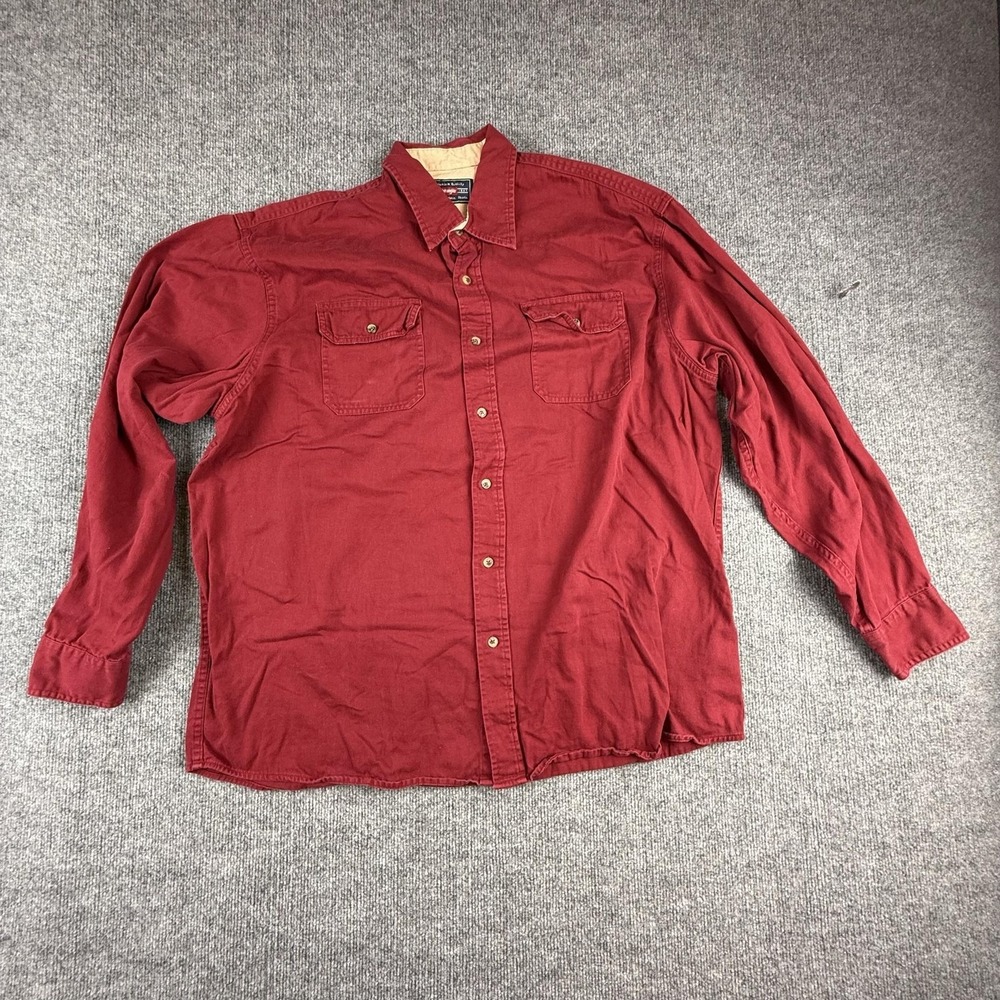Wrangler‎ Shirt Mens XL Red Solid Twill Long Sleeve Button Front Casual Workwear